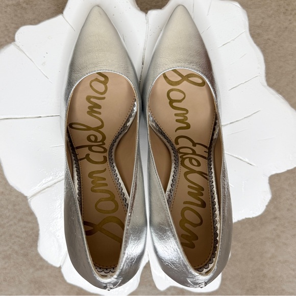 Sam Edelman Genuine Leather Metallic Silver High Heel Pump Style Hazel - Picture 10 of 17
